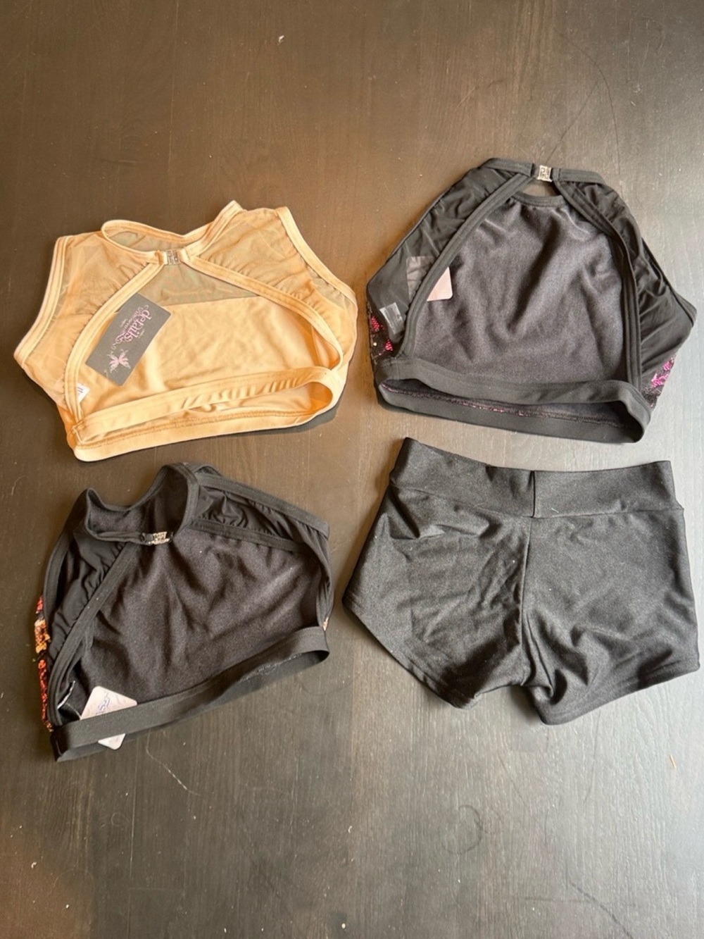 Set of 3 Crop Tops & Black Shorts - Peach, Black, Pink Sequin (adult medium) - Picture 2 of 2